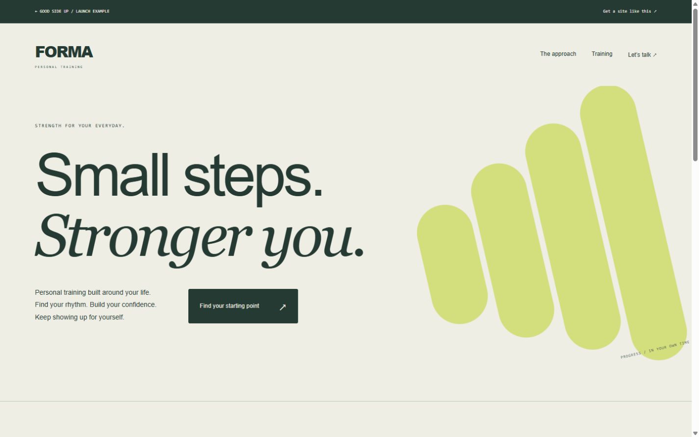 FORMA personal-training concept with a focused one-page layout