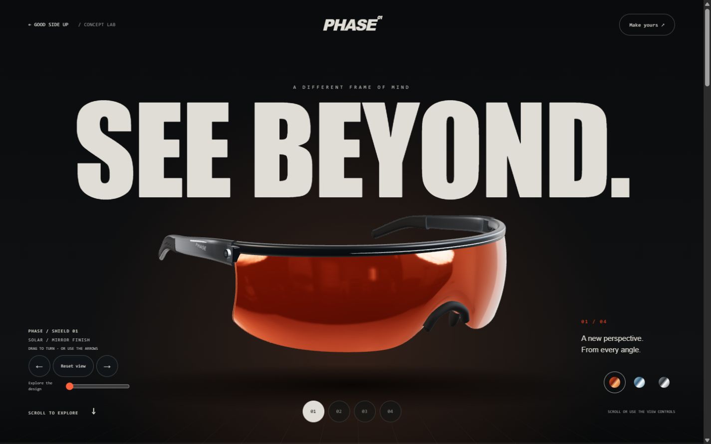 PHASE interactive eyewear concept with a 3D product viewer